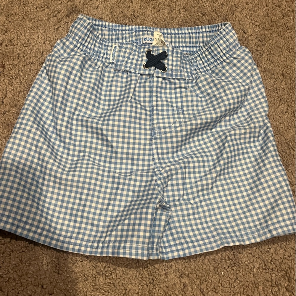 RuggedButts Blue and White Checkered Swim trunks 3T